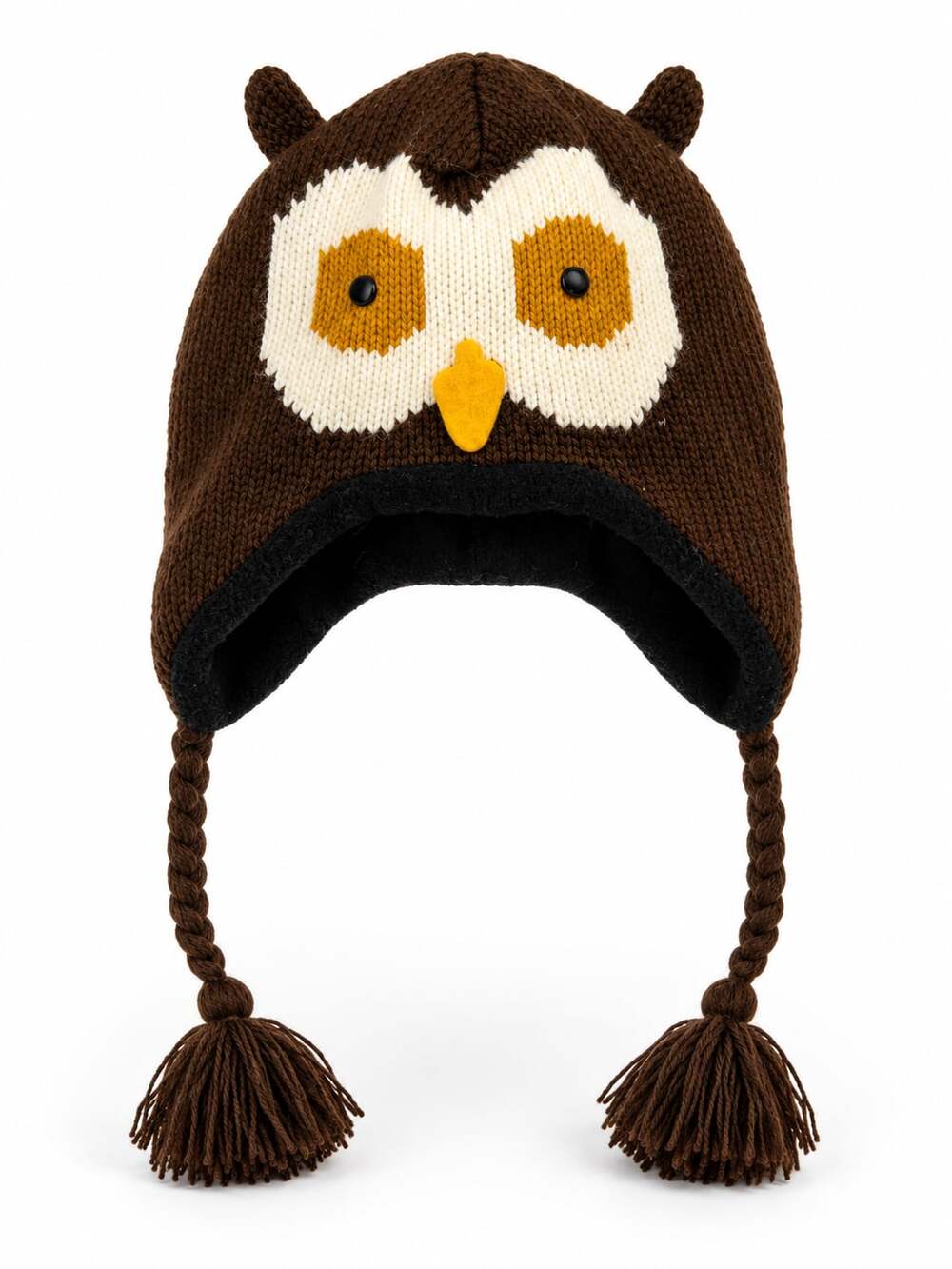 Knit Owl Earflap Hat Brown
